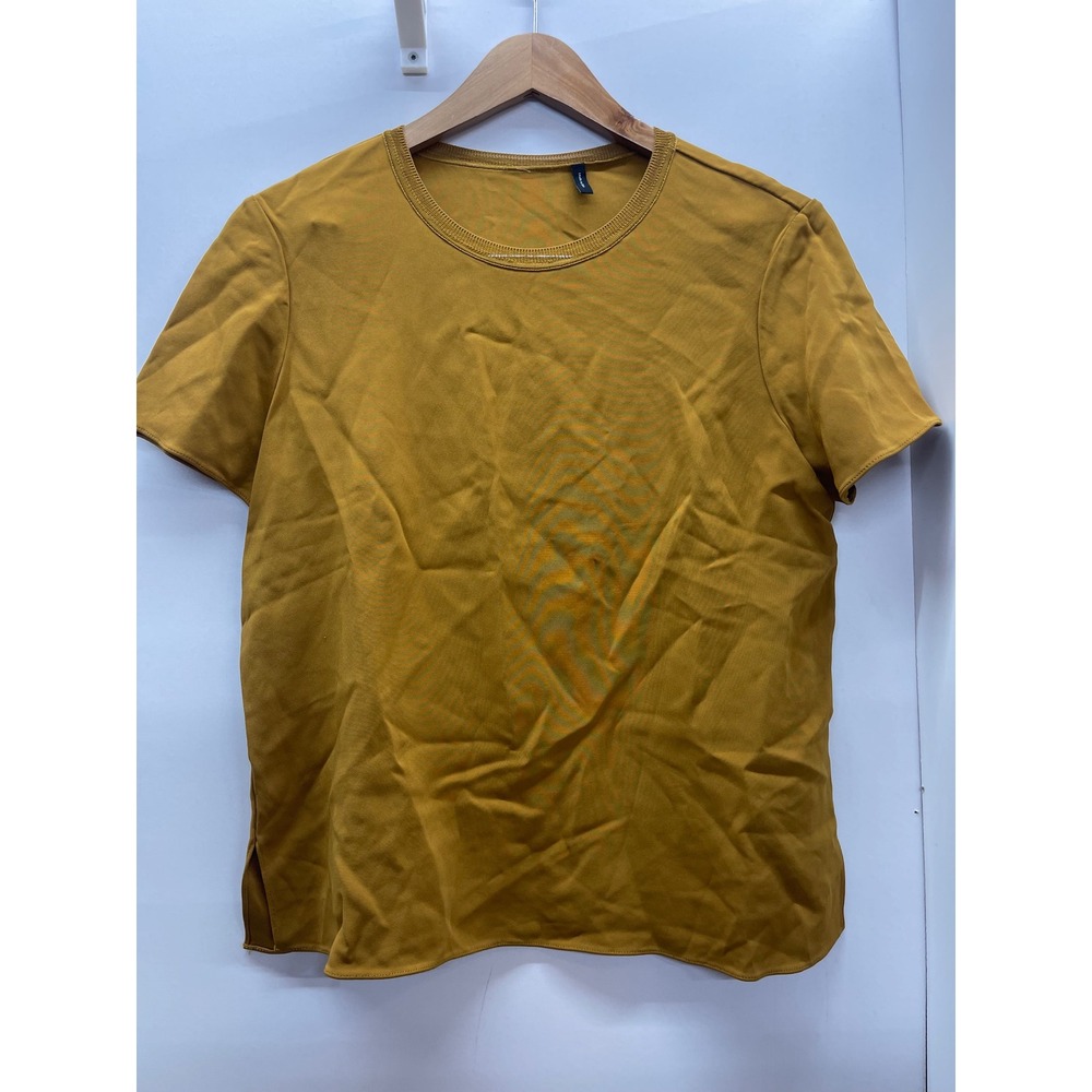 Theory Womens Easy Rib Crew Drapey Viscose Blouse Mustard Yellow M076507R Size M